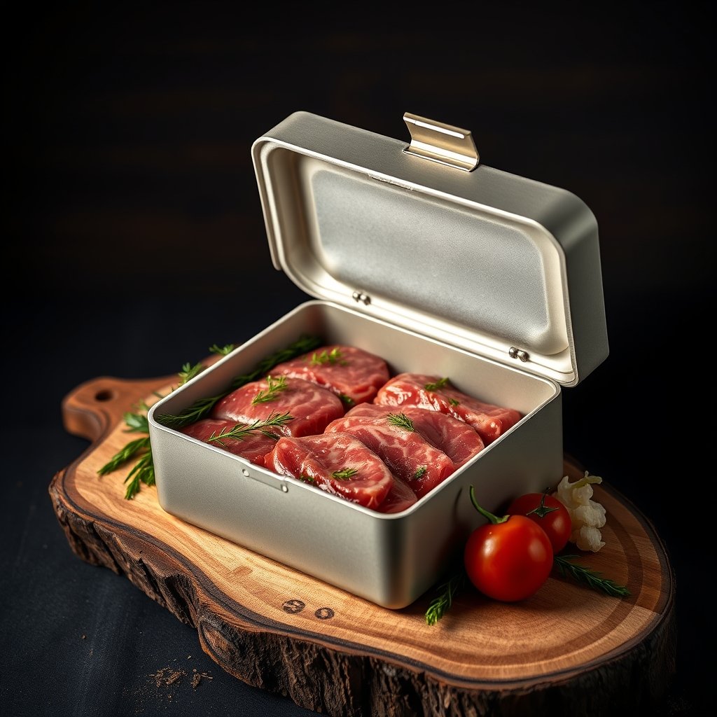 Insulated box of frozen vacuum-sealed meat portions
